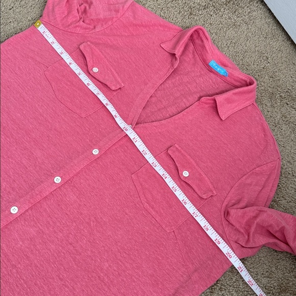 J. McLaughlin Brynn Pink Linen Blend 3/4 Sleeve Button Up Shirt with Pockets - Picture 8 of 9